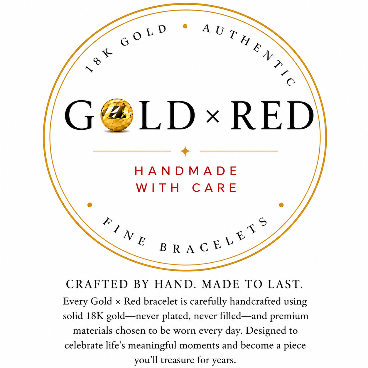 18K Solid Gold Single Bead Bracelet | Red String | Good Luck Bracelet | Handmade in Miami, Florida