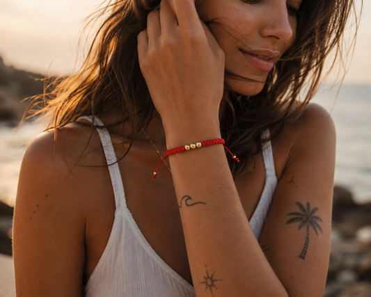 18K Solid Gold Smooth Triple Bead Bracelet | Macramé Cord | Minimalist Bracelet | Handmade in Miami, Florida