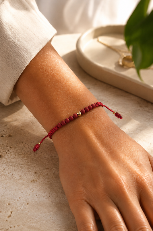 18K Solid Gold Diamond-Cut Accent Bracelet | Macramé Cord, Neoprene Beads | Minimalist Bracelet | Handmade in Miami, Florida