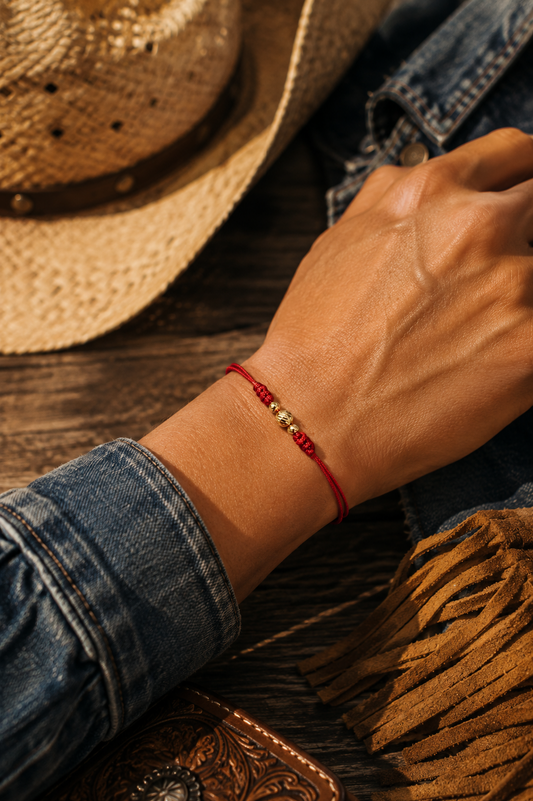 18K Solid Gold Diamond-Cut Triple Bead Bracelet, 5mm | Macramé Cord | Good Luck Bracelet | Handmade in Miami, Florida
