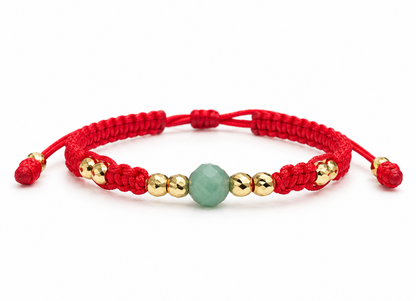 18K Solid Gold × Raw Emerald Baby Bracelet, 10 Gold Beads | One of One | Macramé Red Cord | Handmade in Miami, FL