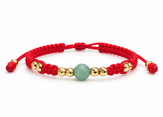 18K Solid Gold × Raw Emerald Baby Bracelet, 10 Gold Beads | One of One | Macramé Red Cord | Handmade in Miami, FL