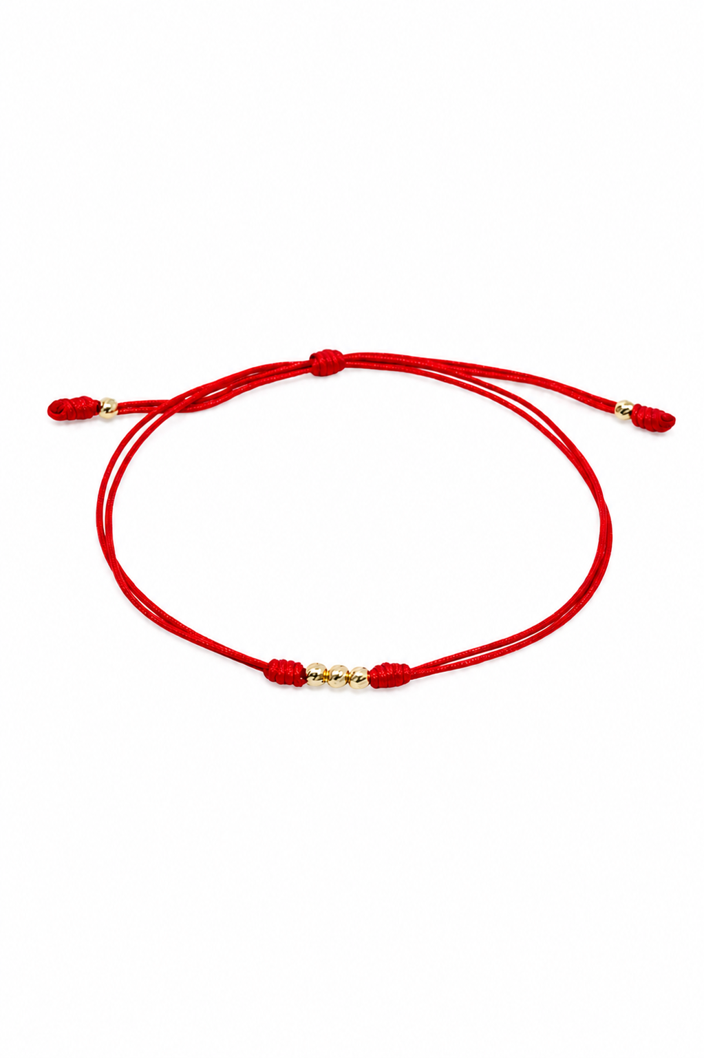18K Solid Gold Diamond-Cut Triple Bead Bracelet | Double Red String Cord | Good Luck Bracelet | Handmade in Miami, Florida