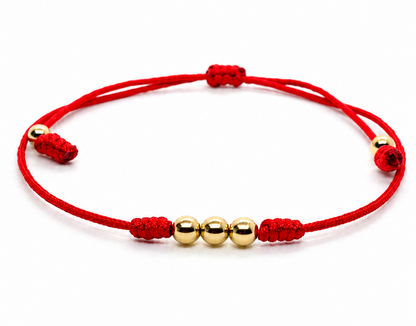 18K Solid Gold Smooth Bead Bracelet, 4mm | Red String Cord | Minimalist Bracelet | Handmade in Miami, Florida