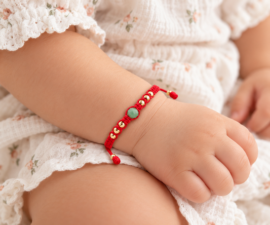 18K Solid Gold × Raw Emerald Baby Bracelet | One of One | Macramé Red Cord | Handmade in Miami, FL