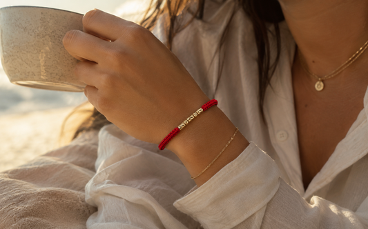 18K Solid Gold Diamond-Cut Bead & Tube Bracelet | Macramé Cord | Protection Bracelet | Handmade in Miami, Florida