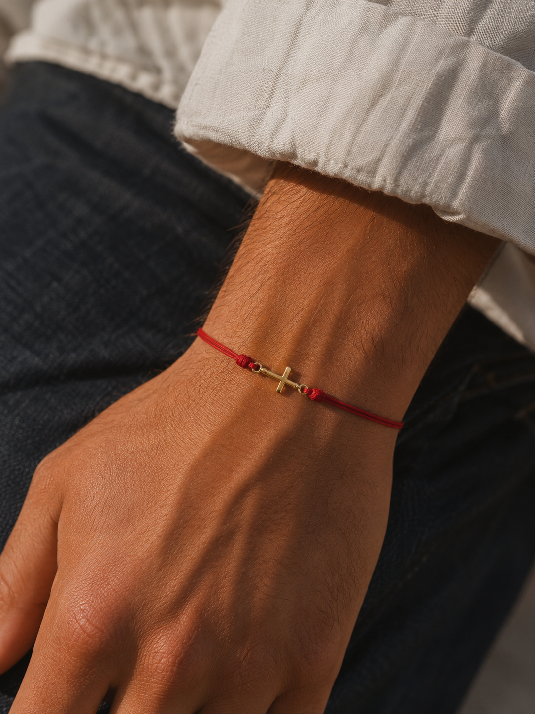 18K Solid Gold Cross Bracelet | Double Red String Cord | Protection Bracelet | Handmade in Miami, Florida