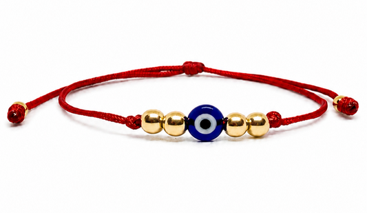18K Solid Gold Evil Eye Bracelet | Red String Cord | Protection Bracelet | Handmade in Miami, Florida