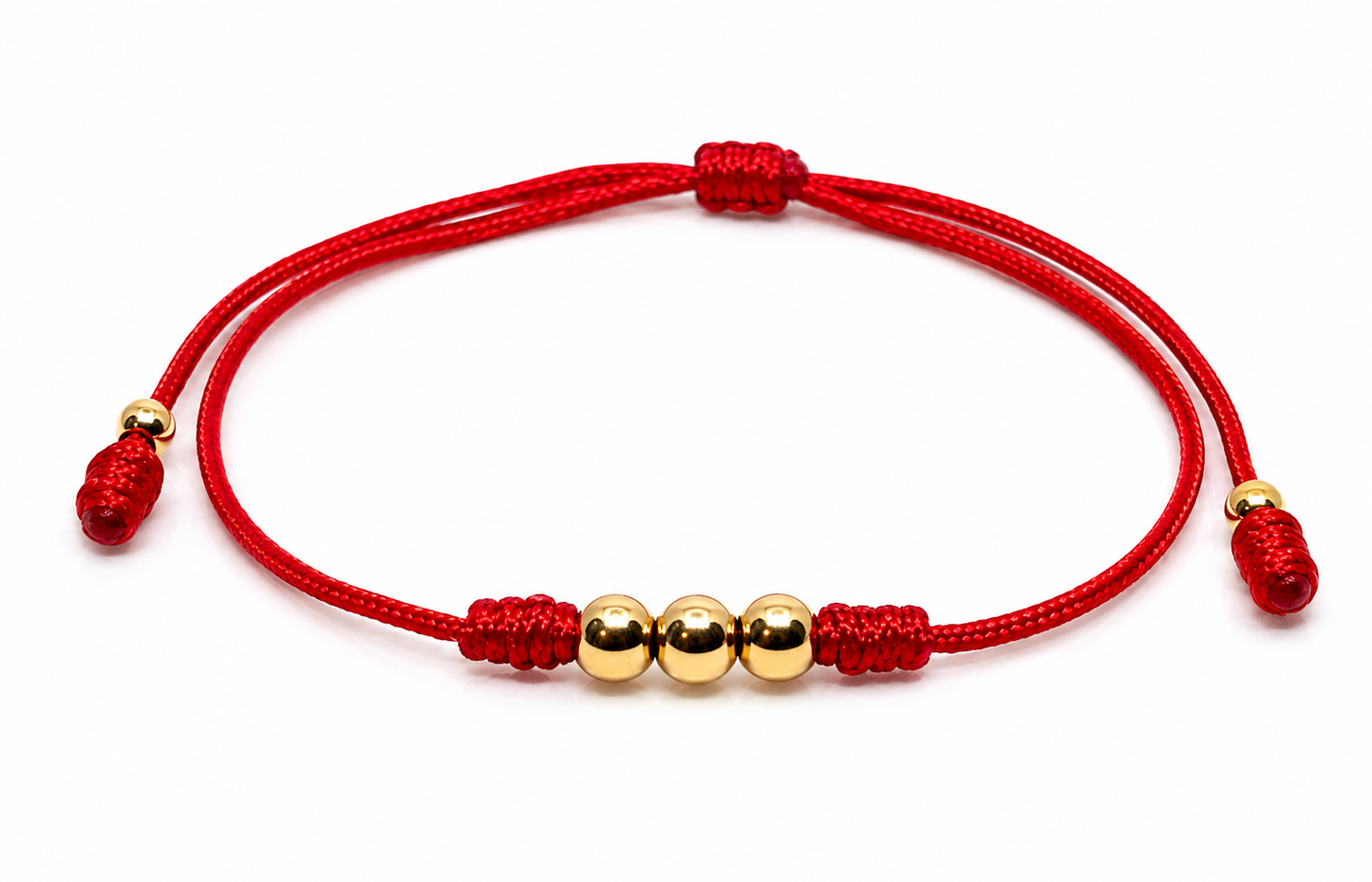 18K Solid Gold Smooth Bead Bracelet, 4mm | Red String Cord | Minimalist Bracelet | Handmade in Miami, Florida