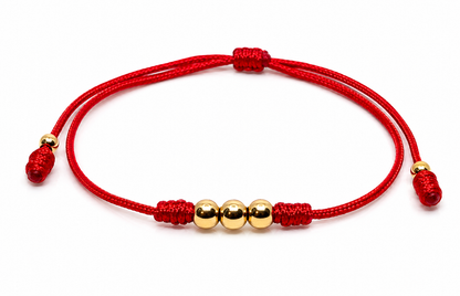 18K Solid Gold Smooth Bead Bracelet, 4mm | Red String Cord | Minimalist Bracelet | Handmade in Miami, Florida