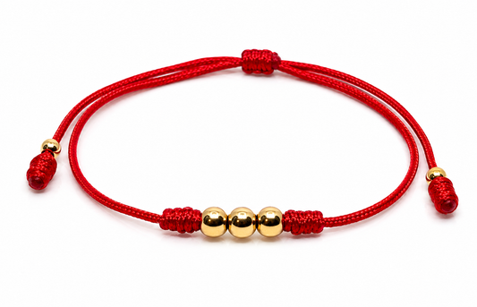 18K Solid Gold Smooth Bead Bracelet, 4mm | Red String Cord | Minimalist Bracelet | Handmade in Miami, Florida