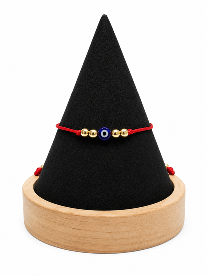 18K Solid Gold Evil Eye Bracelet | Red String Cord | Protection Bracelet | Handmade in Miami, Florida