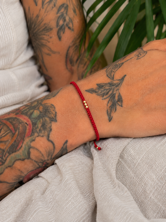 18K Solid Gold Smooth Triple Bead Bracelet | Macramé Cord | Minimalist Bracelet | Handmade in Miami, Florida