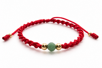 18K Solid Gold × Raw Emerald Bracelet, Smooth Gold Beads | One of One | Spiral Macramé Red Cord | Handmade in Miami, FL