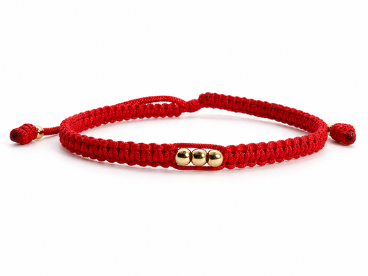 18K Solid Gold Smooth Triple Bead Bracelet | Macramé Cord | Minimalist Bracelet | Handmade in Miami, Florida