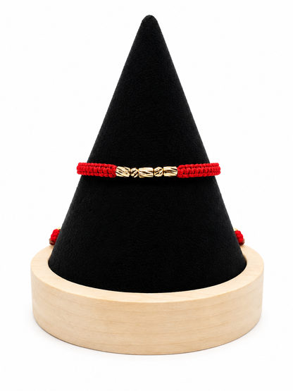 18K Solid Gold Diamond-Cut Bead & Tube Bracelet | Macramé Cord | Protection Bracelet | Handmade in Miami, Florida