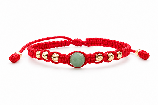 18K Solid Gold × Raw Emerald Baby Bracelet | One of One | Macramé Red Cord | Handmade in Miami, FL