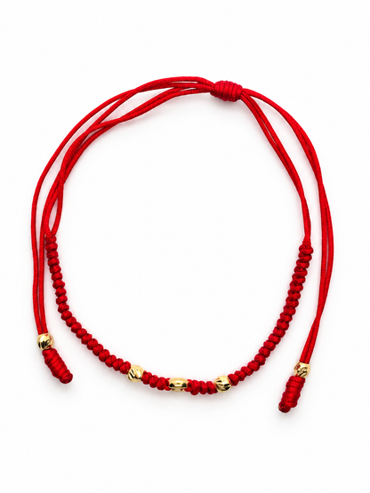 18K Solid Gold Diamond-Cut Bead & Mariner Link Bracelet | Macramé Red Cord | Handmade in Miami, FL