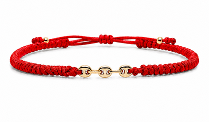 18K Solid Gold Mariner Link Bracelet | Snake Weave Red Cord | Good Luck Bracelet | Handmade in Miami, Florida