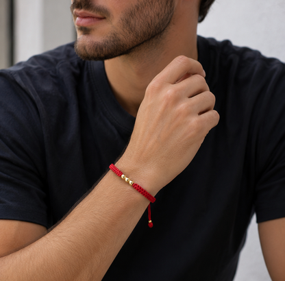 18K Solid Gold Smooth Triple Bead Bracelet | Macramé Cord | Minimalist Bracelet | Handmade in Miami, Florida