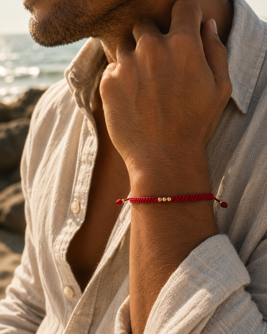 18K Solid Gold Smooth Triple Bead Bracelet | Macramé Cord | Minimalist Bracelet | Handmade in Miami, Florida