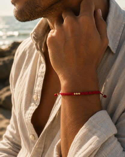 18K Solid Gold Smooth Triple Bead Bracelet | Macramé Cord | Minimalist Bracelet | Handmade in Miami, Florida