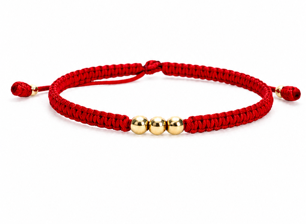 18K Solid Gold Smooth Triple Bead Bracelet | Macramé Cord | Minimalist Bracelet | Handmade in Miami, Florida