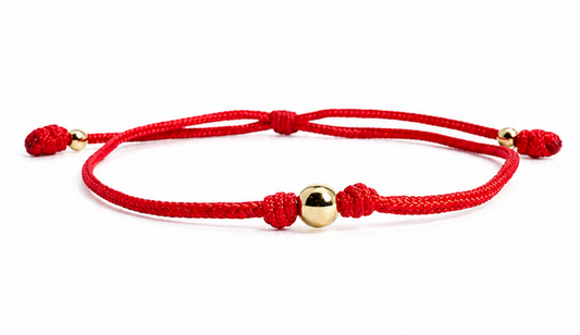 18K Solid Gold Single Bead Bracelet | Red String | Good Luck Bracelet | Handmade in Miami, Florida